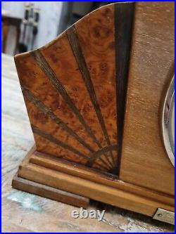 RARE! LARGE 1935 Smiths Electric Fan Art Deco Medium Oak Chiming Mantel Clock