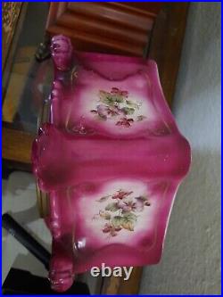 Rare Antique Ansonia Warlock Pink Hand Painted Porcelain Mantel Clock, WORKS