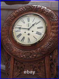 Rare Carved Wood Tall Wall Pendulum Westminster Chime Wall Clock Needs Repair