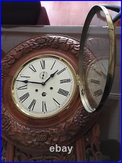 Rare Carved Wood Tall Wall Pendulum Westminster Chime Wall Clock Needs Repair