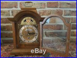 Rare Dutch Warmink Table clock with moon phase, Westminster Chime, Walnut Body