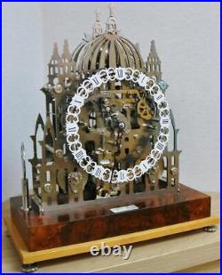 Rare Exhibition 8 Day Triple Fusee Stainless Steel Musical 5 Bell Skeleton Clock