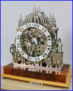 Rare Exhibition 8 Day Triple Fusee Stainless Steel Musical 5 Bell Skeleton Clock