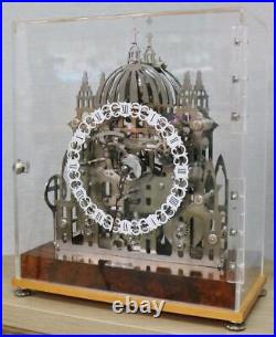 Rare Exhibition 8 Day Triple Fusee Stainless Steel Musical 5 Bell Skeleton Clock