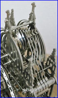 Rare Exhibition 8 Day Triple Fusee Stainless Steel Musical 5 Bell Skeleton Clock