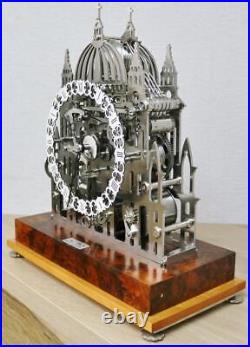 Rare Exhibition 8 Day Triple Fusee Stainless Steel Musical 5 Bell Skeleton Clock