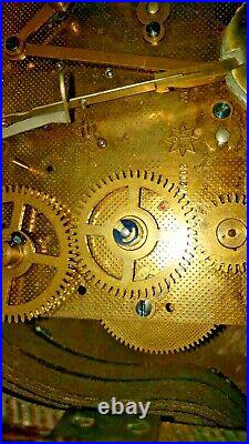 Rare Gebruder Junghans A-G W200 S Movement Wood Brass Mantle Clock for repair