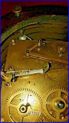 Rare Gebruder Junghans A-G W200 S Movement Wood Brass Mantle Clock for repair