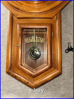 Regulator D&A Oak Pendulum Wall Clock with Key Wind/Chimes. Everything Works