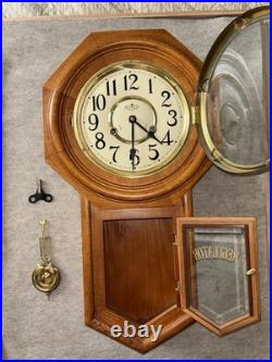 Regulator D&A Oak Pendulum Wall Clock with Key Wind/Chimes. Everything Works