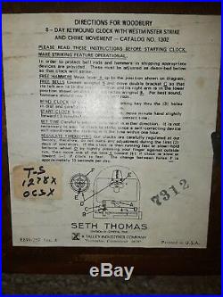 SETH THOMAS Westminster Chime Mantle Clock No. 27