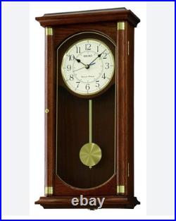 Seiko Dark Wood Oak Finish Westminster Chime Battery Pendulum Wall Clock QXH039B