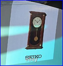 Seiko Dark Wood Oak Finish Westminster Chime Battery Pendulum Wall Clock QXH039B