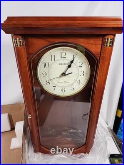 Seiko Dark Wood Oak Finish Westminster Chime Battery Pendulum Wall Clock QXH039B