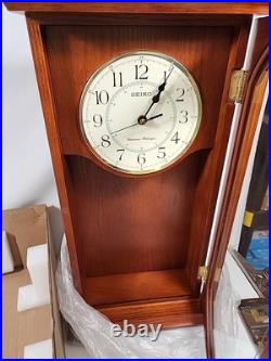 Seiko Dark Wood Oak Finish Westminster Chime Battery Pendulum Wall Clock QXH039B