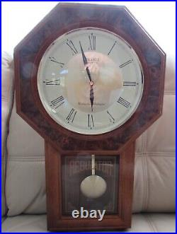 Seiko Oak/Burled Walnut Wall Clock w Dual Chime, Pendulum + Box QXH103BC