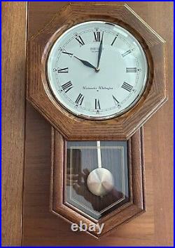 Seiko Quartz Westminster Whittington Brown Oak Pendulum Wall Clock Hourly Chime