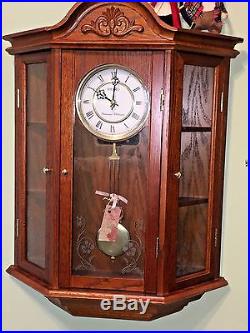 Seiko Wall Clock Wood Case Pendulum & Westminster/Whittington Chime Etched Glass