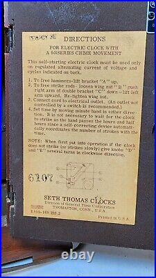 Seth Thomas Electric Mantel Clock 50 Series Chime Movement Legacy SE E721 -12 in