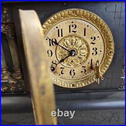 Seth Thomas Marbled Adamantine Mantel Clock Pillars Lions Heads TESTED WORKS USA