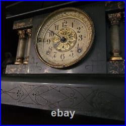 Seth Thomas Marbled Adamantine Mantel Clock Pillars Lions Heads TESTED WORKS USA