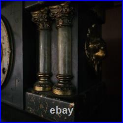 Seth Thomas Marbled Adamantine Mantel Clock Pillars Lions Heads TESTED WORKS USA