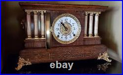 Seth Thomas Red Gold Adamantine Mantel Chime Clock 6 Column Dated 1894 Restored