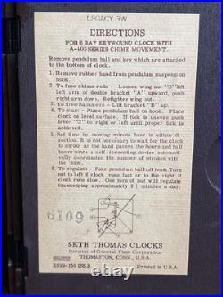 Seth Thomas Westminster Chime Mantel Clock (NO KEY) 35 Year Macy's Worker 1961