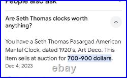 Seth Thomas Westminster Mantel Chime Clock- With Orig Key-works- Read Description