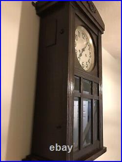 Shabby Chic Vintage Wooden Cased Chiming Wall Mounted Clock With Pendulum & Key