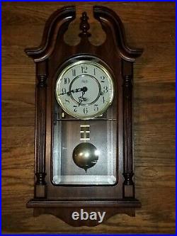 Sligh Carved Wood Wall Clock Westminster Chime Hermle Movement Key Pendulum Nice