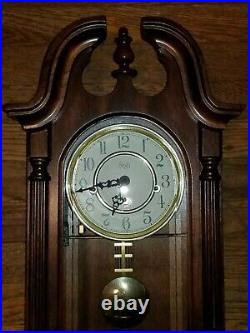 Sligh Carved Wood Wall Clock Westminster Chime Hermle Movement Key Pendulum Nice