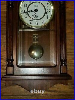 Sligh Carved Wood Wall Clock Westminster Chime Hermle Movement Key Pendulum Nice