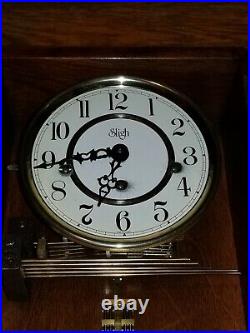 Sligh Carved Wood Wall Clock Westminster Chime Hermle Movement Key Pendulum Nice