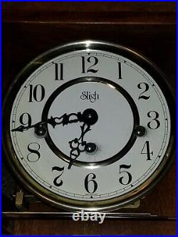 Sligh Carved Wood Wall Clock Westminster Chime Hermle Movement Key Pendulum Nice