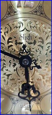 Sligh Mahogany Burled Wood Triple Chime Mantle Clock, Hermle Movement