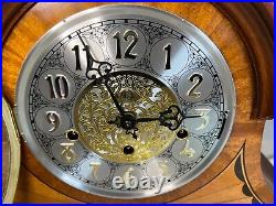 Sligh Mahogany & Marquetry Mantel Clock German Hermle Movement 2 Jewels