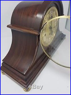 Sligh Westminster Mahogany Mantel Clock, German Frankz Hermle Movement, 3 Chimes