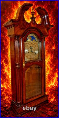 Sligh wall clock Vtg mahogany veneer case beveled glass Westminster chimes USA