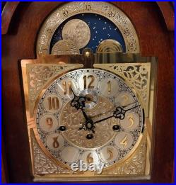 Sligh wall clock Vtg mahogany veneer case beveled glass Westminster chimes USA