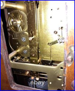 Sligh wall clock Vtg mahogany veneer case beveled glass Westminster chimes USA