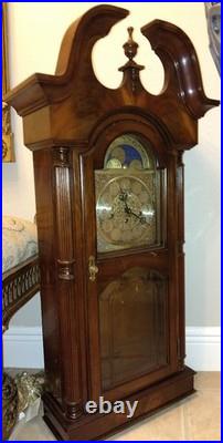 Sligh wall clock Vtg mahogany veneer case beveled glass Westminster chimes USA