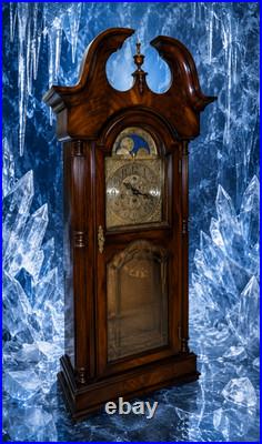 Sligh wall clock Vtg mahogany veneer case beveled glass Westminster chimes USA