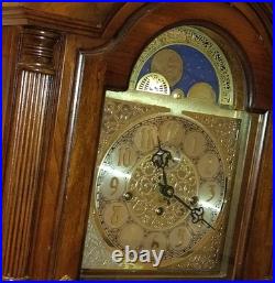 Sligh wall clock Vtg mahogany veneer case beveled glass Westminster chimes USA