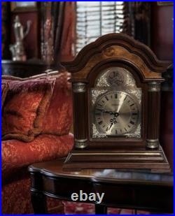 Tempus Fugit Wood Quartz Mantel Clock Westminster Dual Chime Burl Crown TESTED