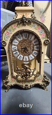 Tiffany Boulle Quarter-hour Chiming Mantel Clock and Pedestal Hand painted