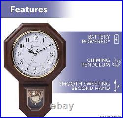 Timekeeper Faux Wood Pendulum Wall Clock, 17.5 x 11.25, Walnut vintage style