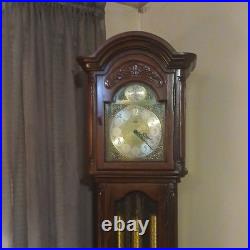 Traditional Mahogany Grandfather Clock Crowned Top Westminster Chime Wood