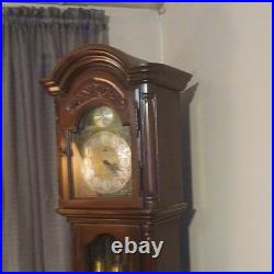 Traditional Mahogany Grandfather Clock Crowned Top Westminster Chime Wood