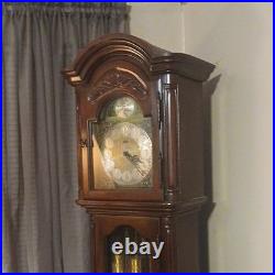 Traditional Mahogany Grandfather Clock Crowned Top Westminster Chime Wood
